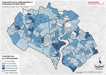 Crude birth rate per 1,000 population by LSOA 2024