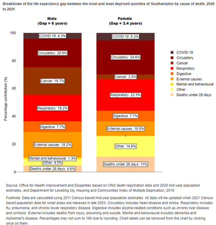 Chart showing Southampton's inequalities in mortality